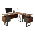 Reversible L-Shape Computer Desk with Drawers and File Cabinet Walnut Writing Desk