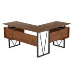 Reversible L-Shape Computer Desk with Drawers and File Cabinet Walnut Writing Desk