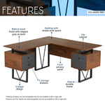 Reversible L-Shape Computer Desk with Drawers and File Cabinet Walnut Writing Desk