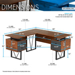 Reversible L-Shape Computer Desk with Drawers and File Cabinet Walnut Writing Desk