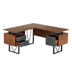 Reversible L-Shape Computer Desk with Drawers and File Cabinet Walnut Writing Desk