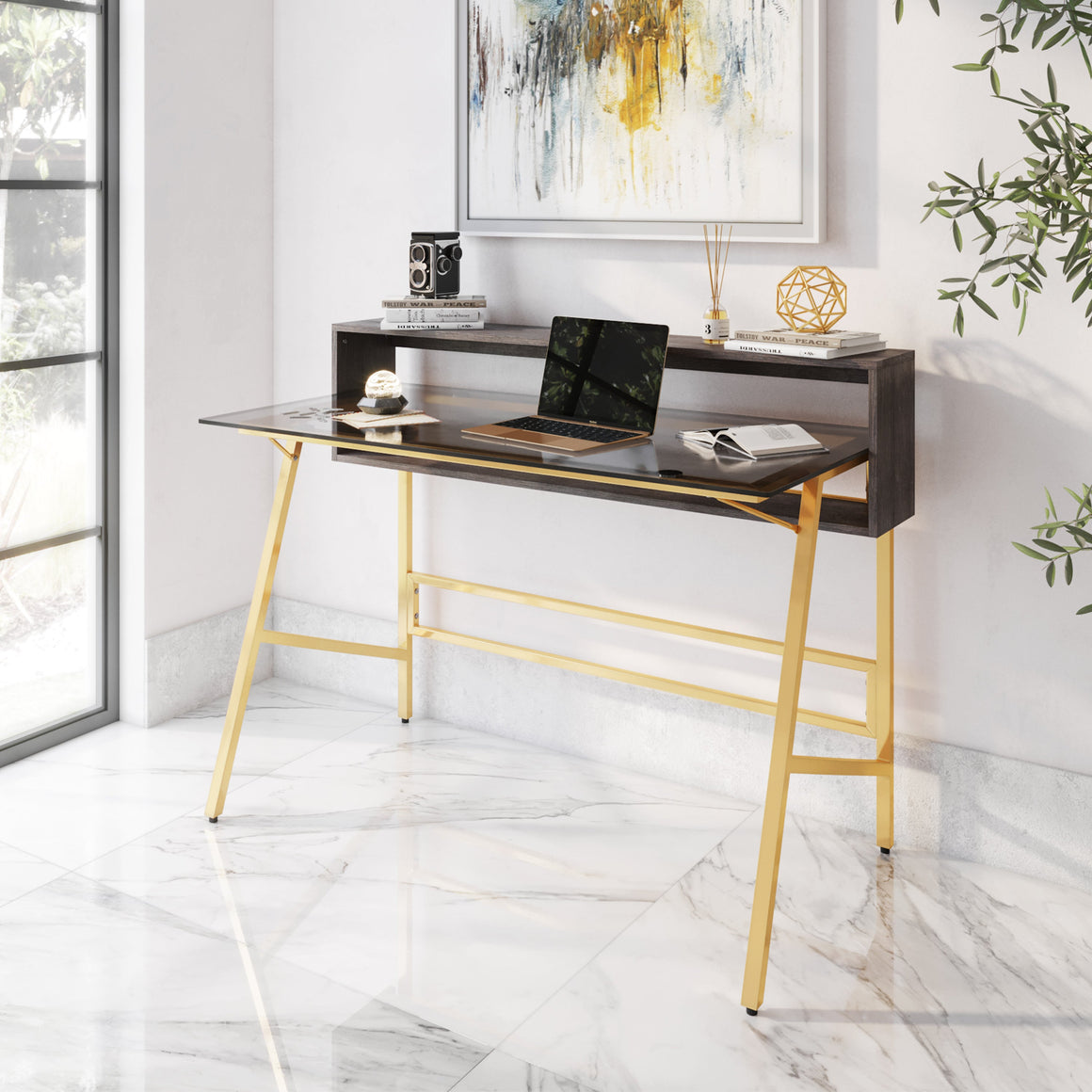 Home Office Writing Desk with Riser Workstation