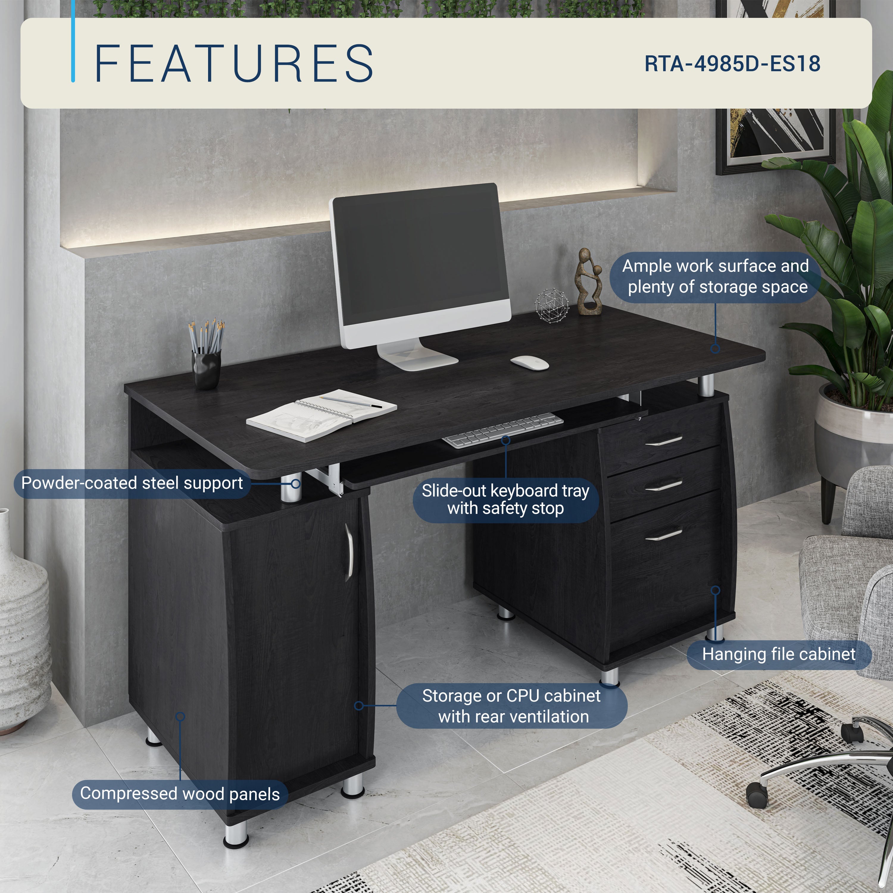 Techni Mobili | Complete Workstation Computer Desk with Storage