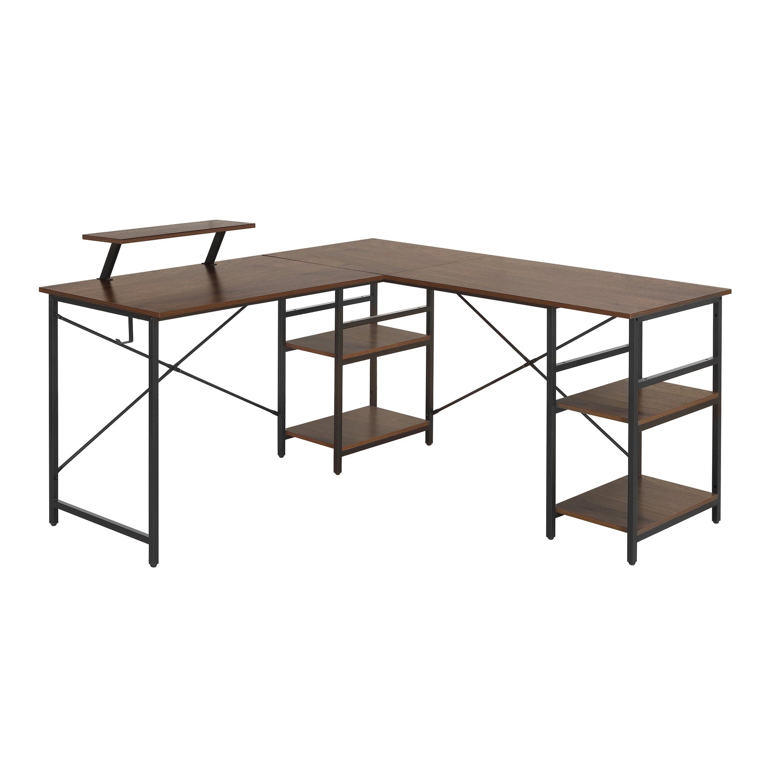L-Shape Industrial Desk with storage shelves Workstation