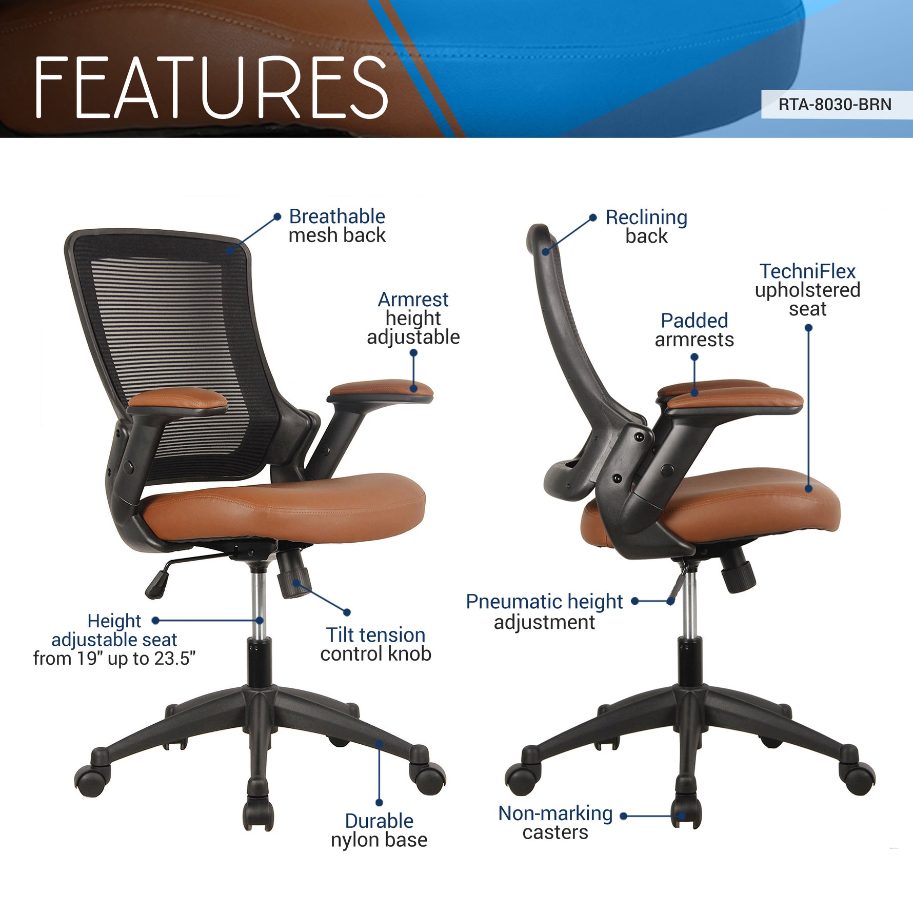 Mid-Back Mesh Office Chair with Height Adjustable Arms Office Chair