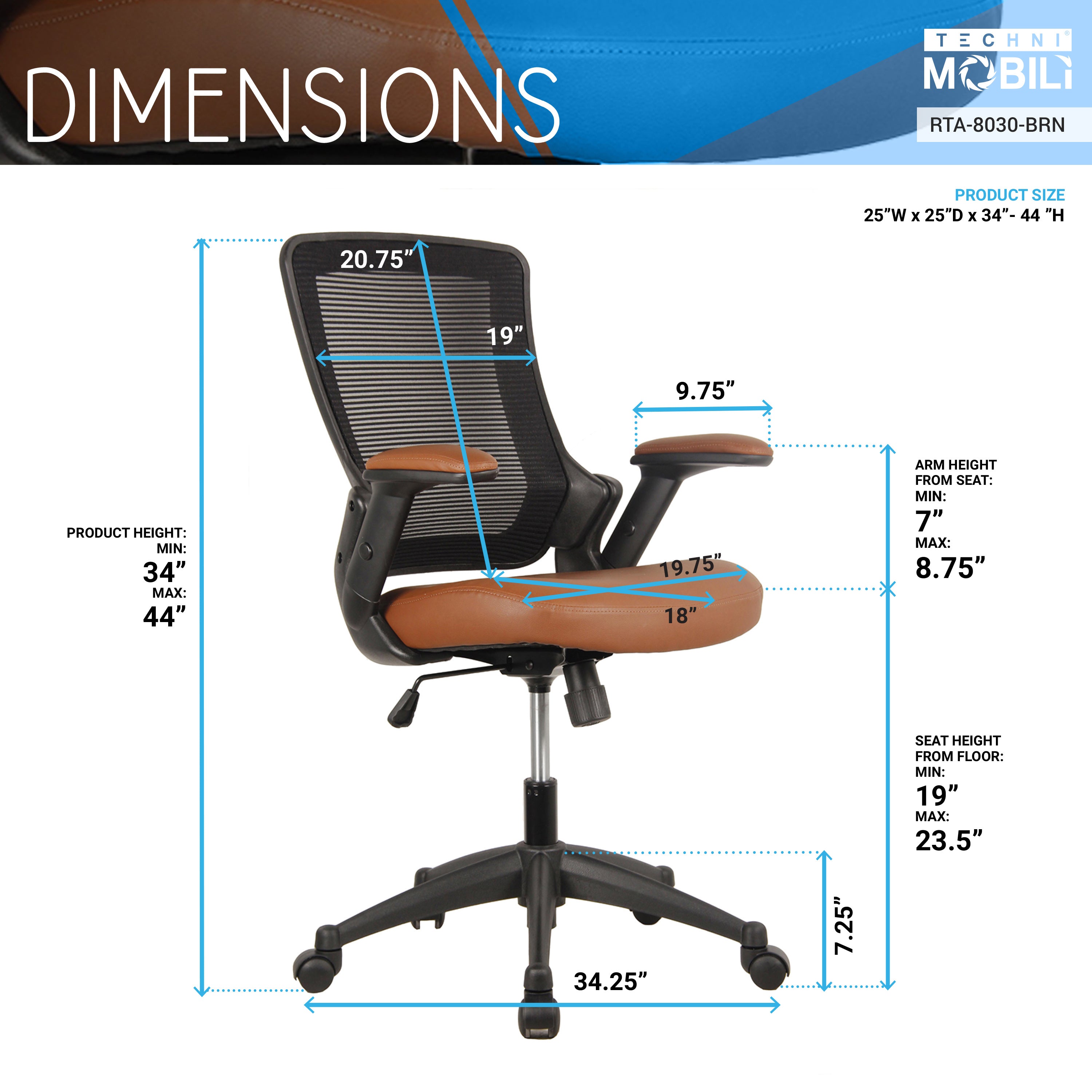 Mid-Back Mesh Office Chair with Height Adjustable Arms