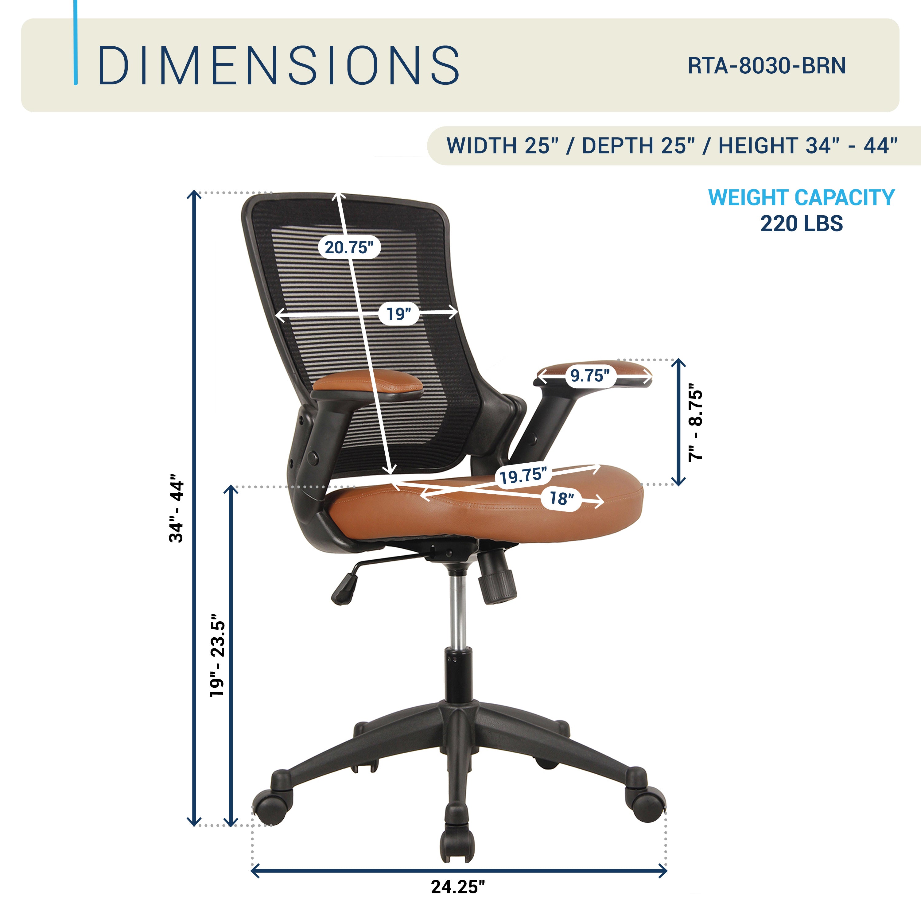 Mid-Back Mesh Office Chair with Height Adjustable Arms – Techni Mobili