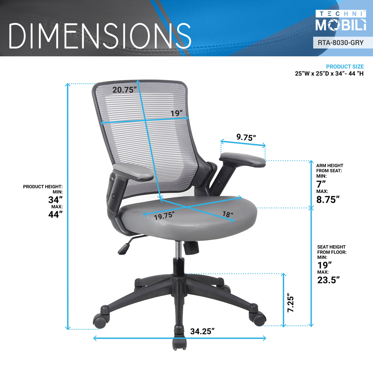 Mid-Back Mesh Office Chair with Height Adjustable Arms Office Chair