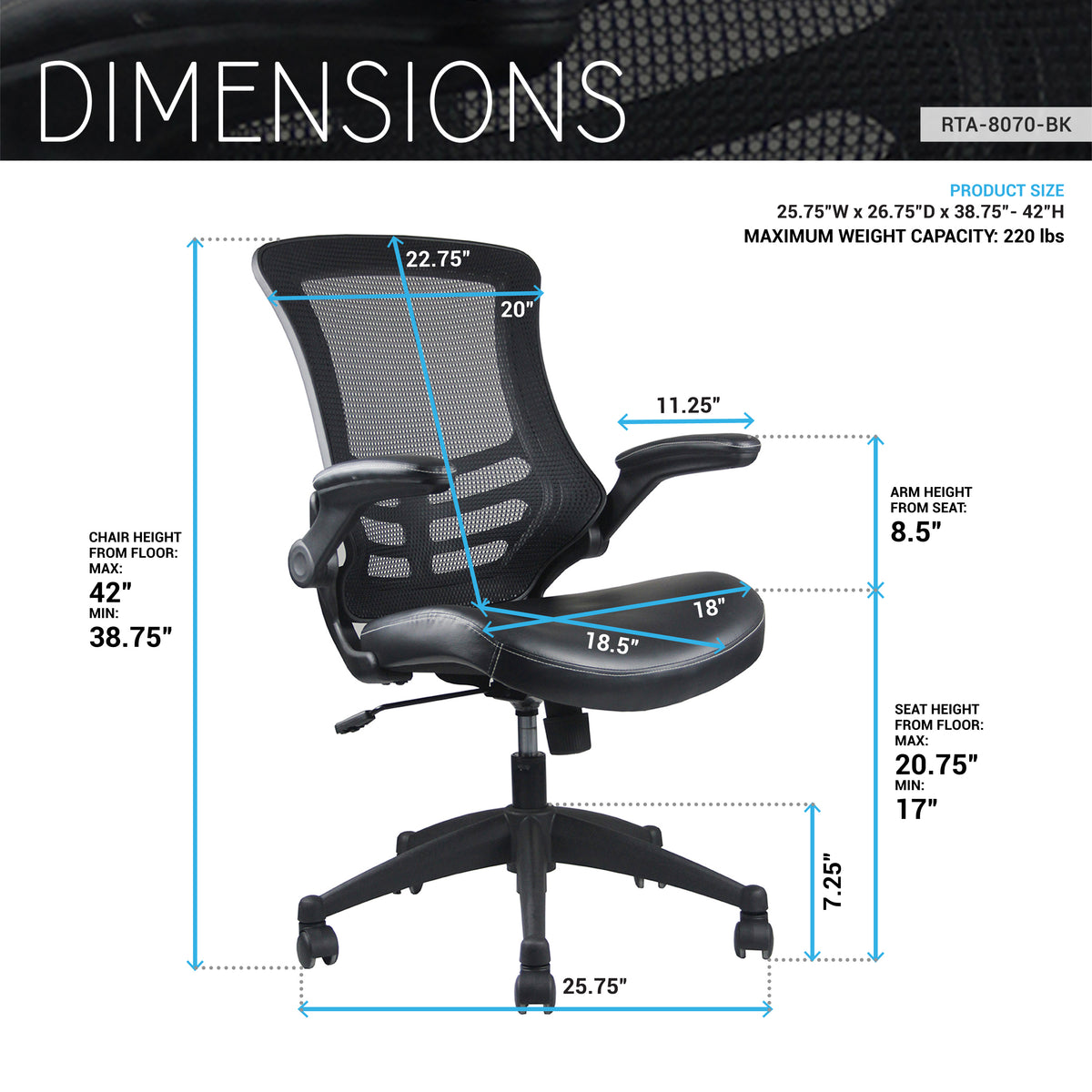 Stylish Mid-Back Mesh Office Chair With Adjustable Arms Black Office Chair