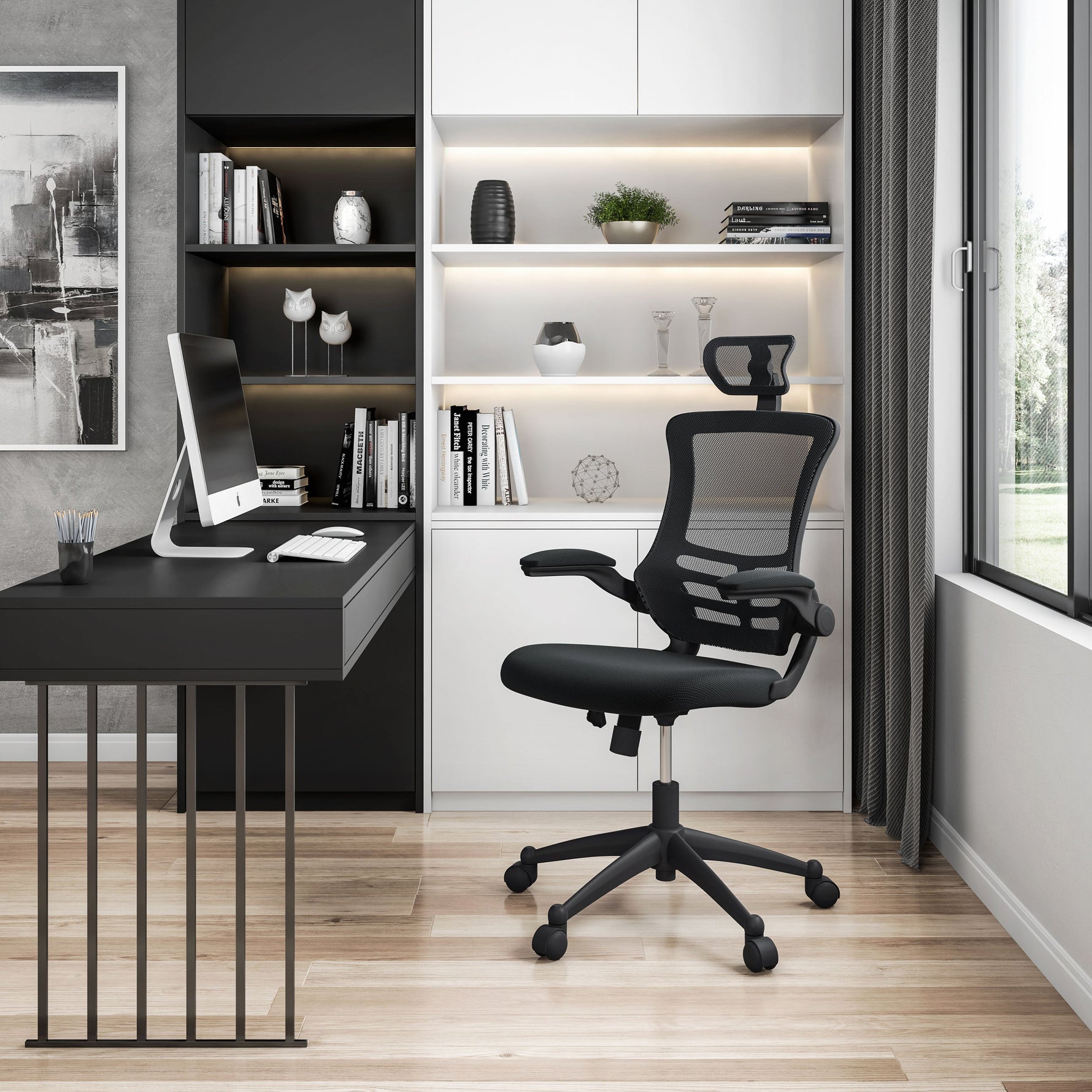Modern High-Back Mesh Executive Office Chair With Headrest And Flip Up Arms Office Chair