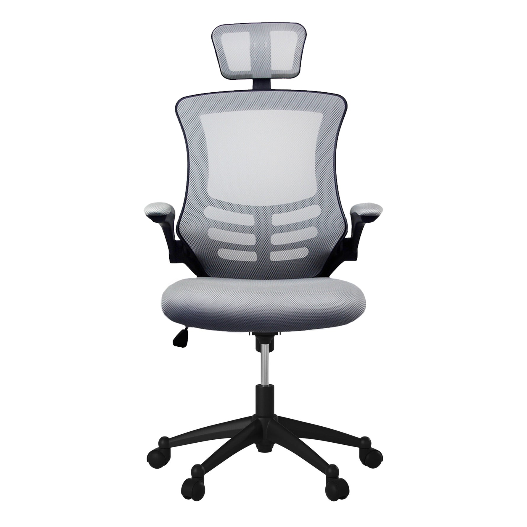 Modern High-Back Mesh Executive Office Chair With Headrest And Flip Up Arms Silver Grey Office Chair