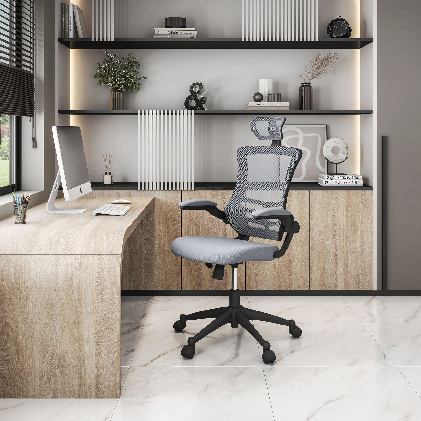 Modern High-Back Mesh Executive Office Chair With Headrest And Flip Up Arms Office Chair