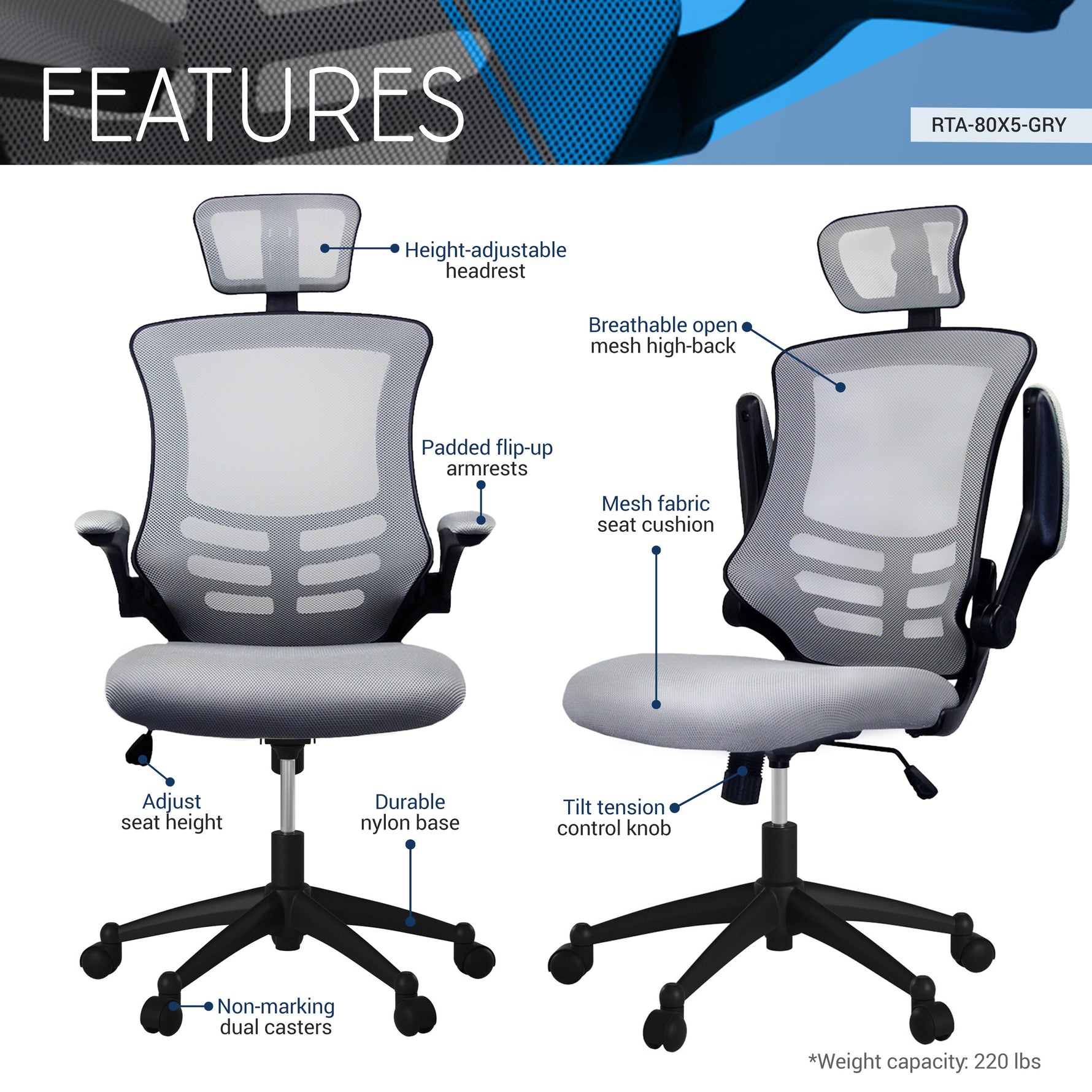 Modern High-Back Mesh Executive Office Chair With Headrest And Flip Up Arms Office Chair