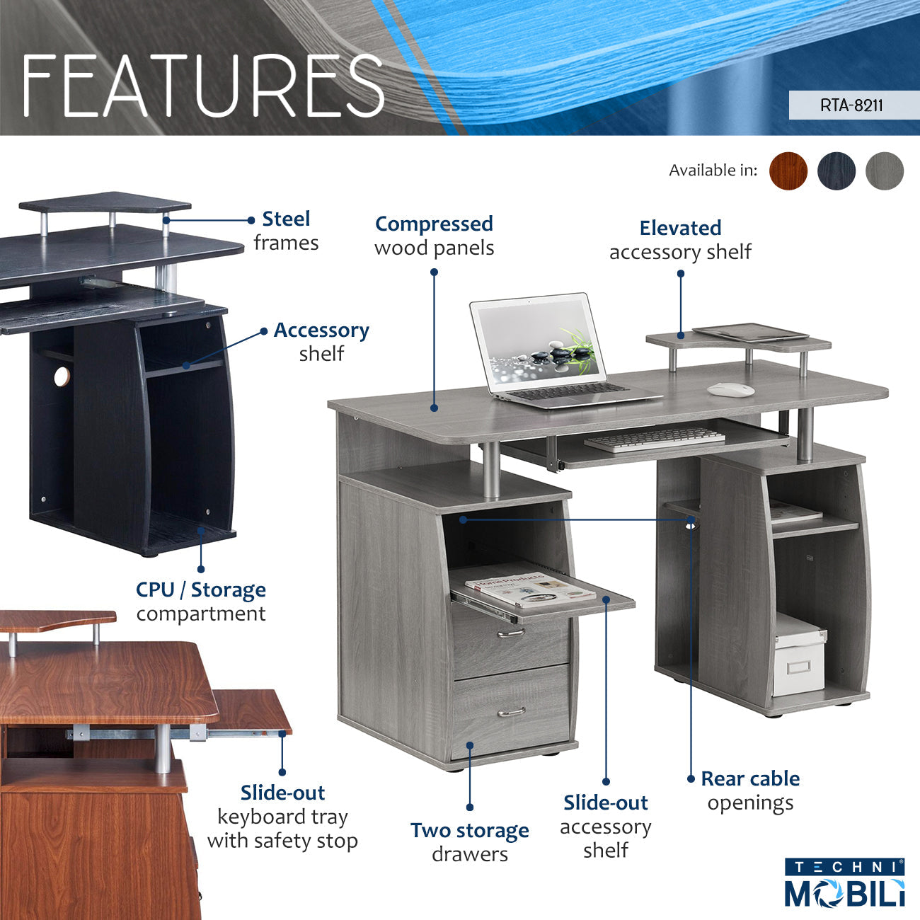 Techni Mobili | Complete Computer Workstation Desk With Storage