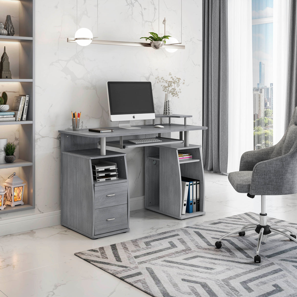 Complete Computer Workstation Desk With Storage Grey Workstation