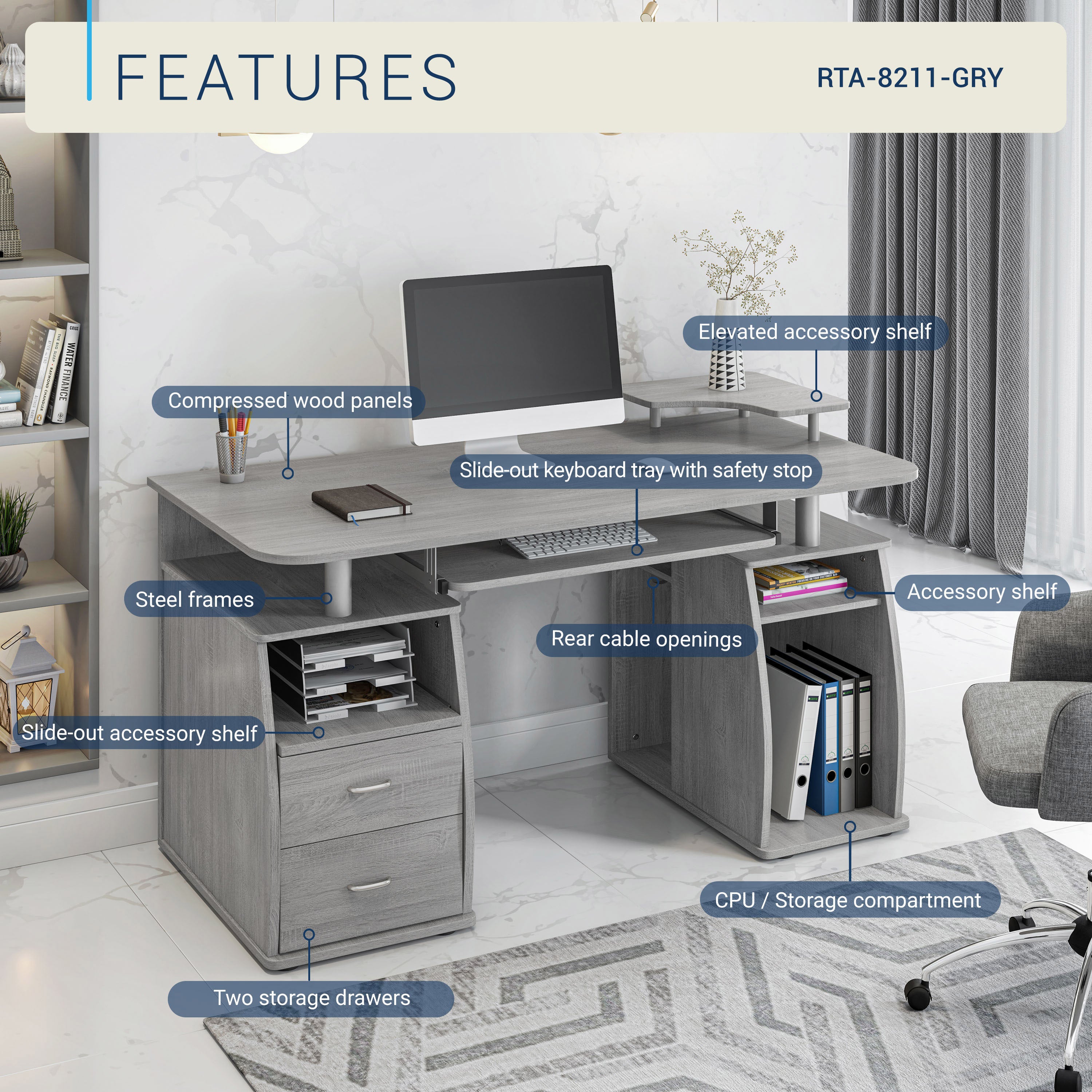 かつPCデスク① Techni Mobili | Complete Computer Workstation Desk With Storage