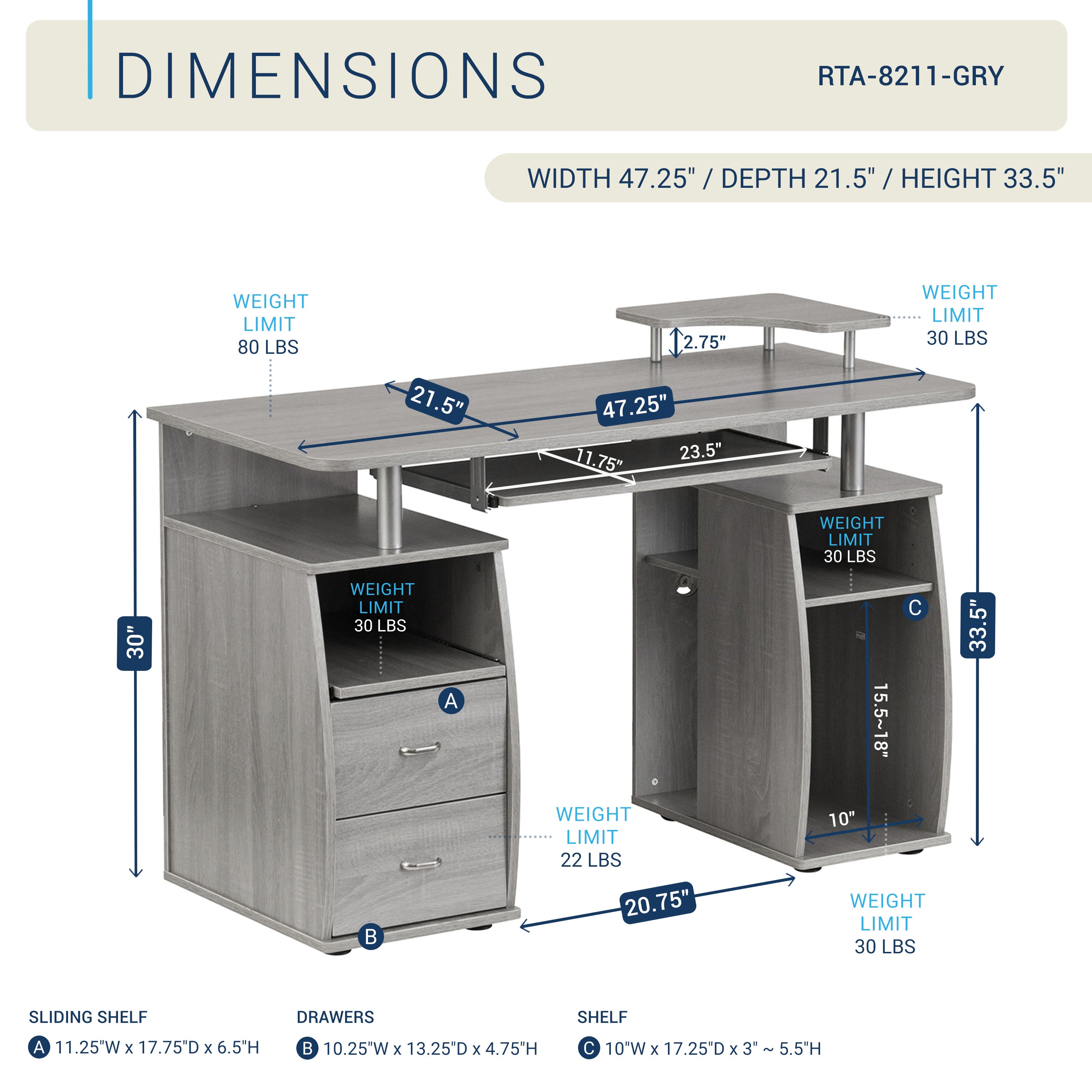 Techni Mobili | Complete Computer Workstation Desk With Storage