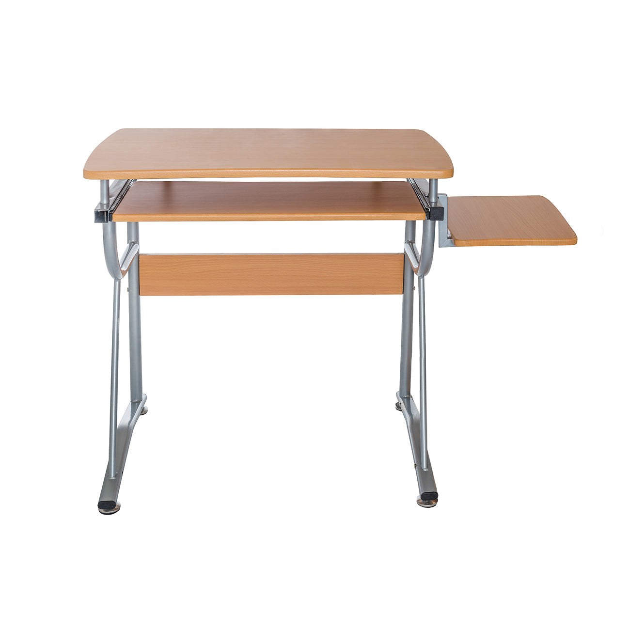 Compact Computer Desk With Side Shelf And Keyboard Panel Cherry Workstation