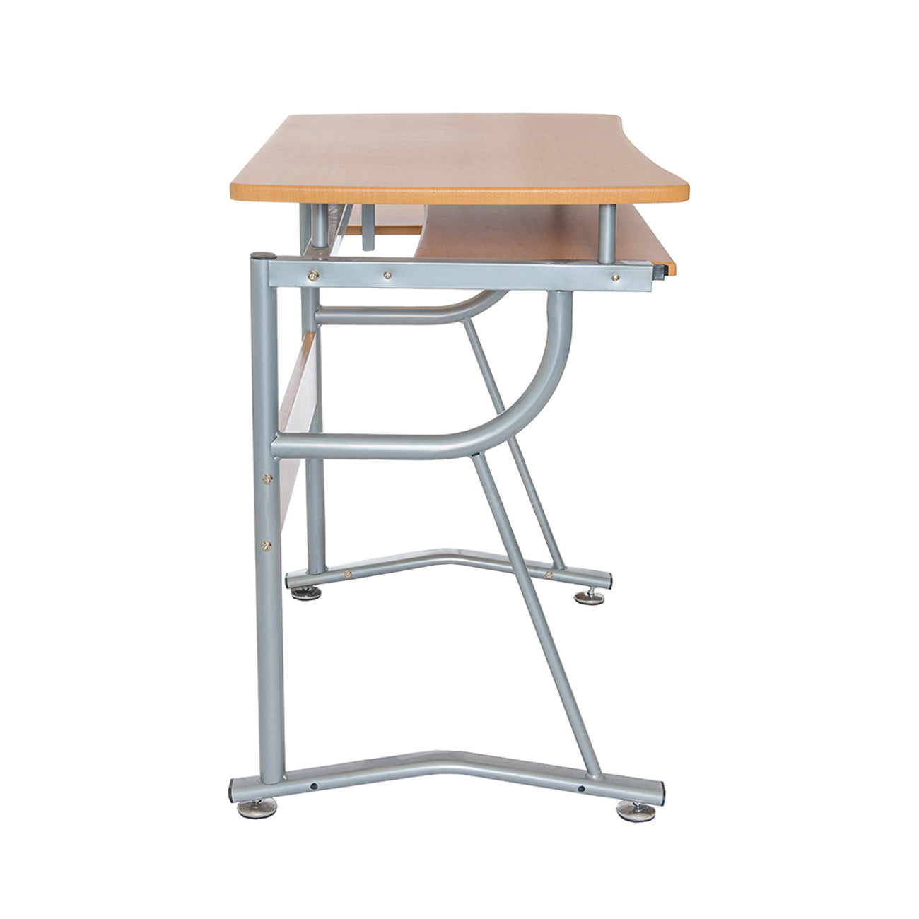 Compact Computer Desk With Side Shelf And Keyboard Panel Cherry Workstation