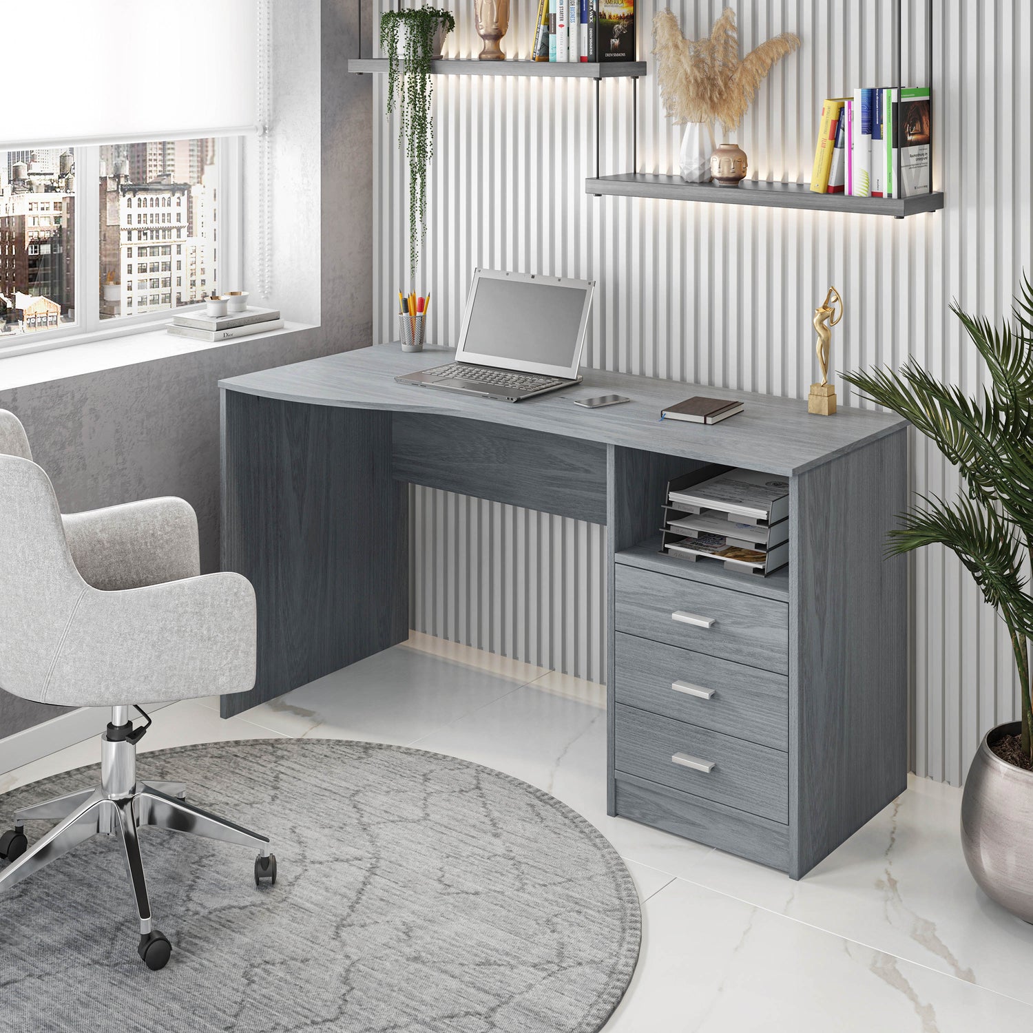 Classic Computer Desk with Multiple Drawers