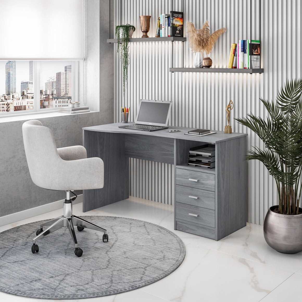 Classic Computer Desk with Multiple Drawers Grey Writing Desk