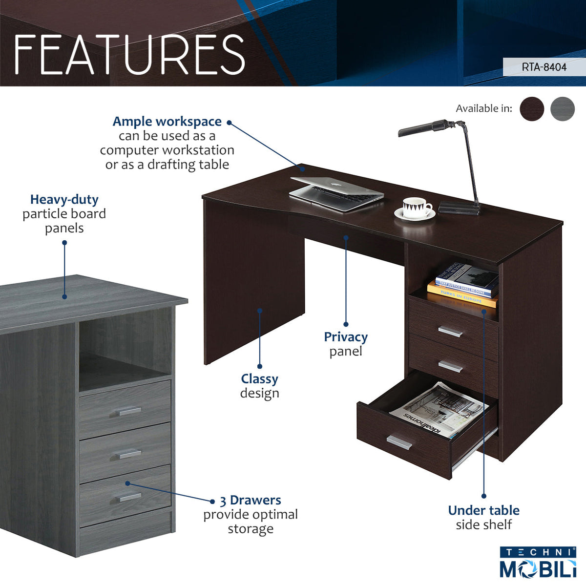 Classic Computer Desk with Multiple Drawers Writing Desk