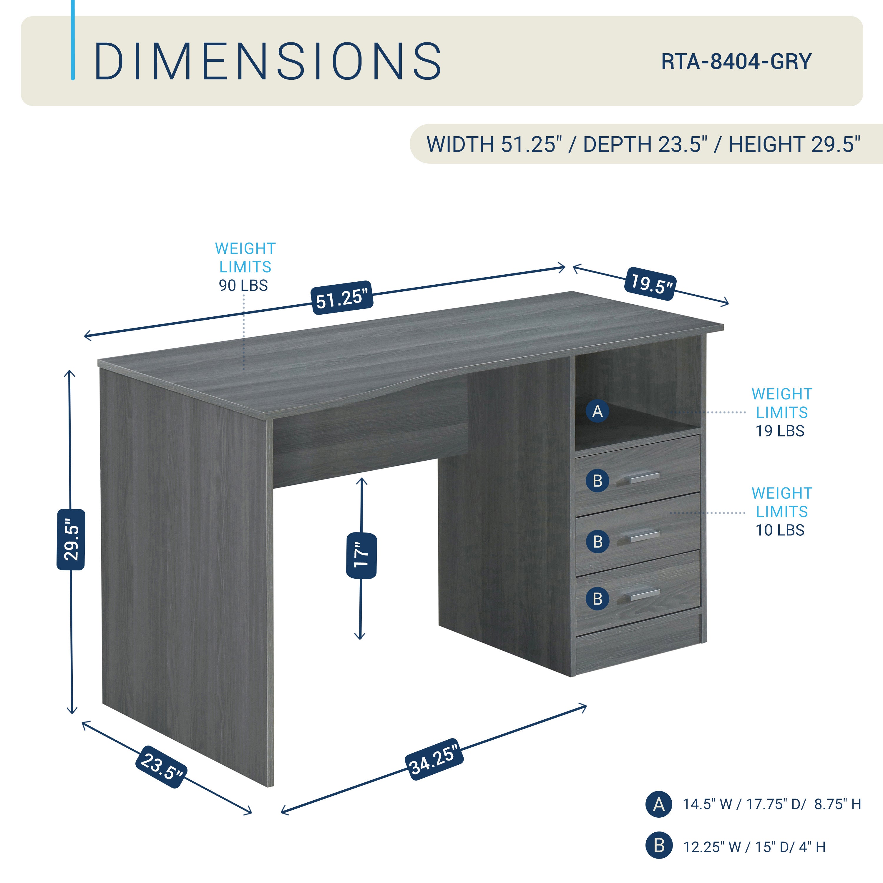 Techni Mobili | Classic Computer Desk with Multiple Drawers