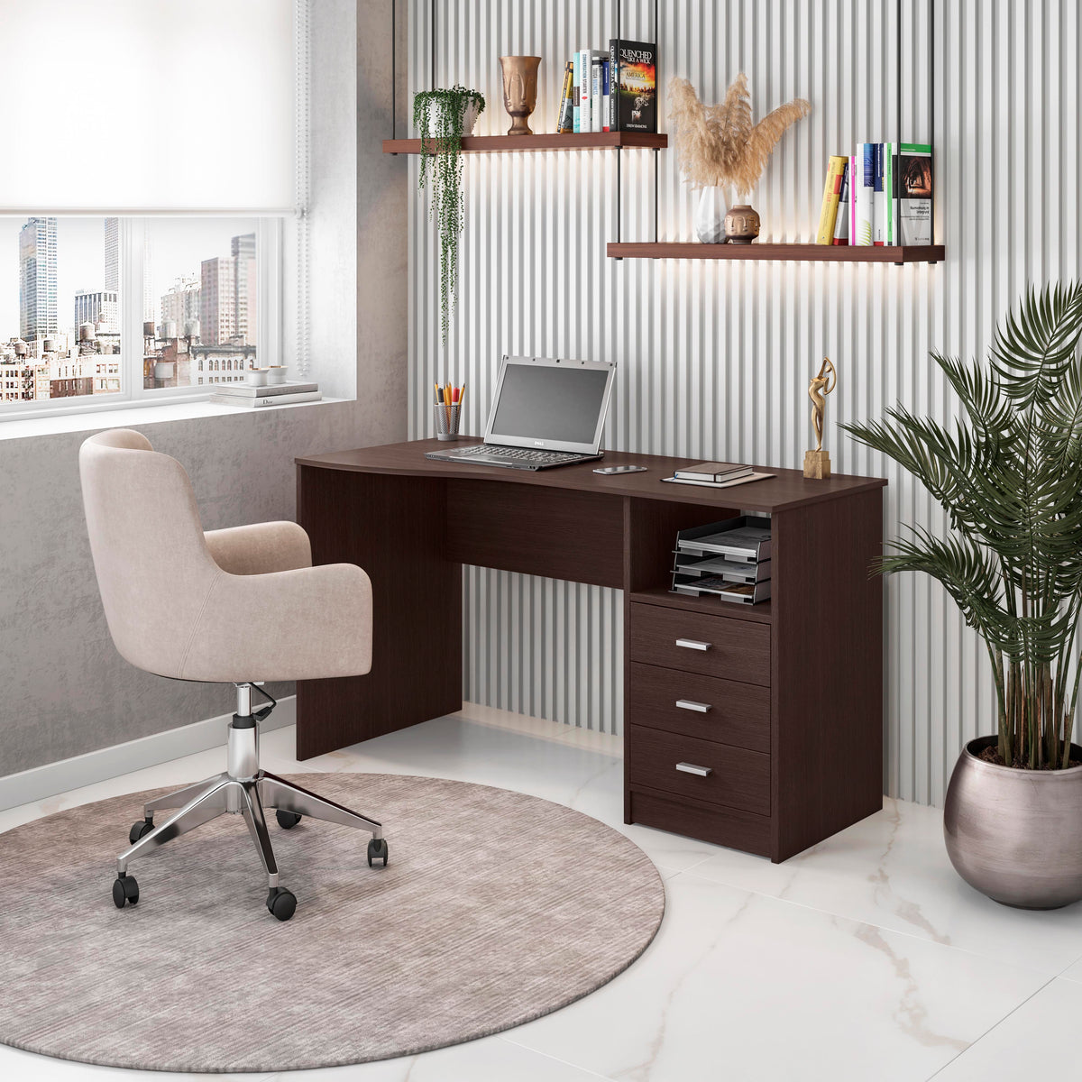 Classic Computer Desk with Multiple Drawers Writing Desk