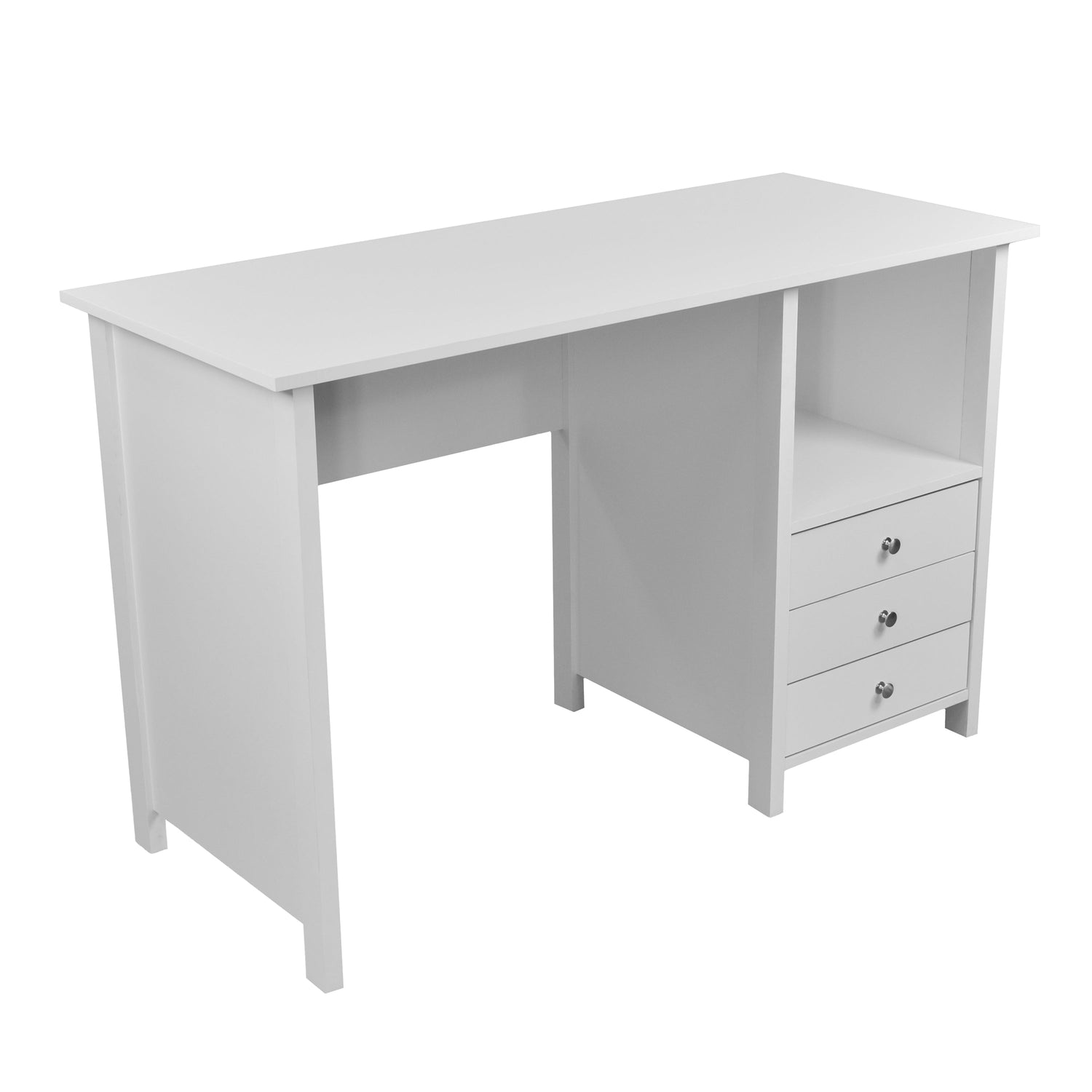 Contemporary White Desk with 3 Storage Drawers Writing Desk