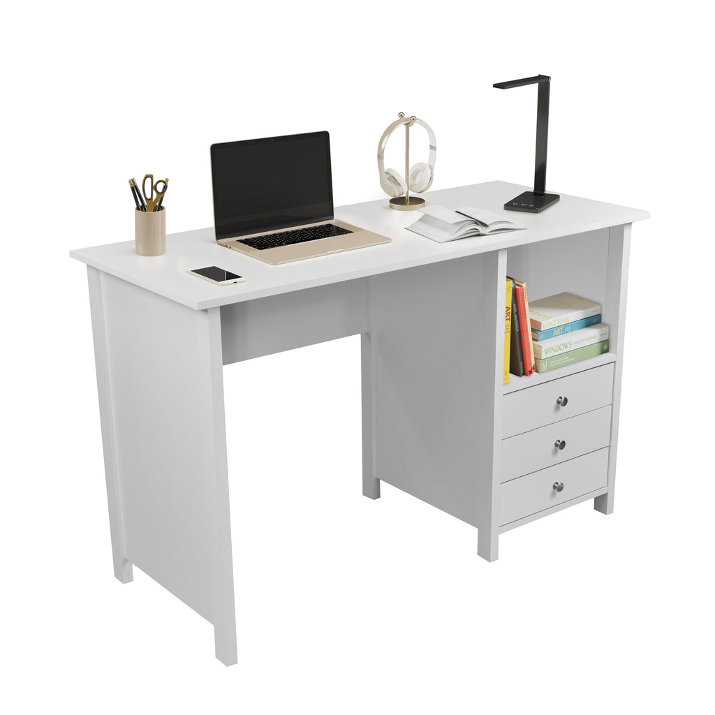 Desk with Drawers and Hutch, 43.3 inch White Home Office Desks