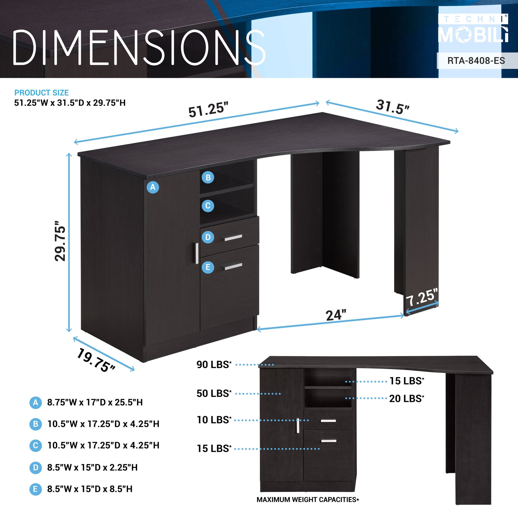 Classic Office Desk with Storage Espresso Writing Desk