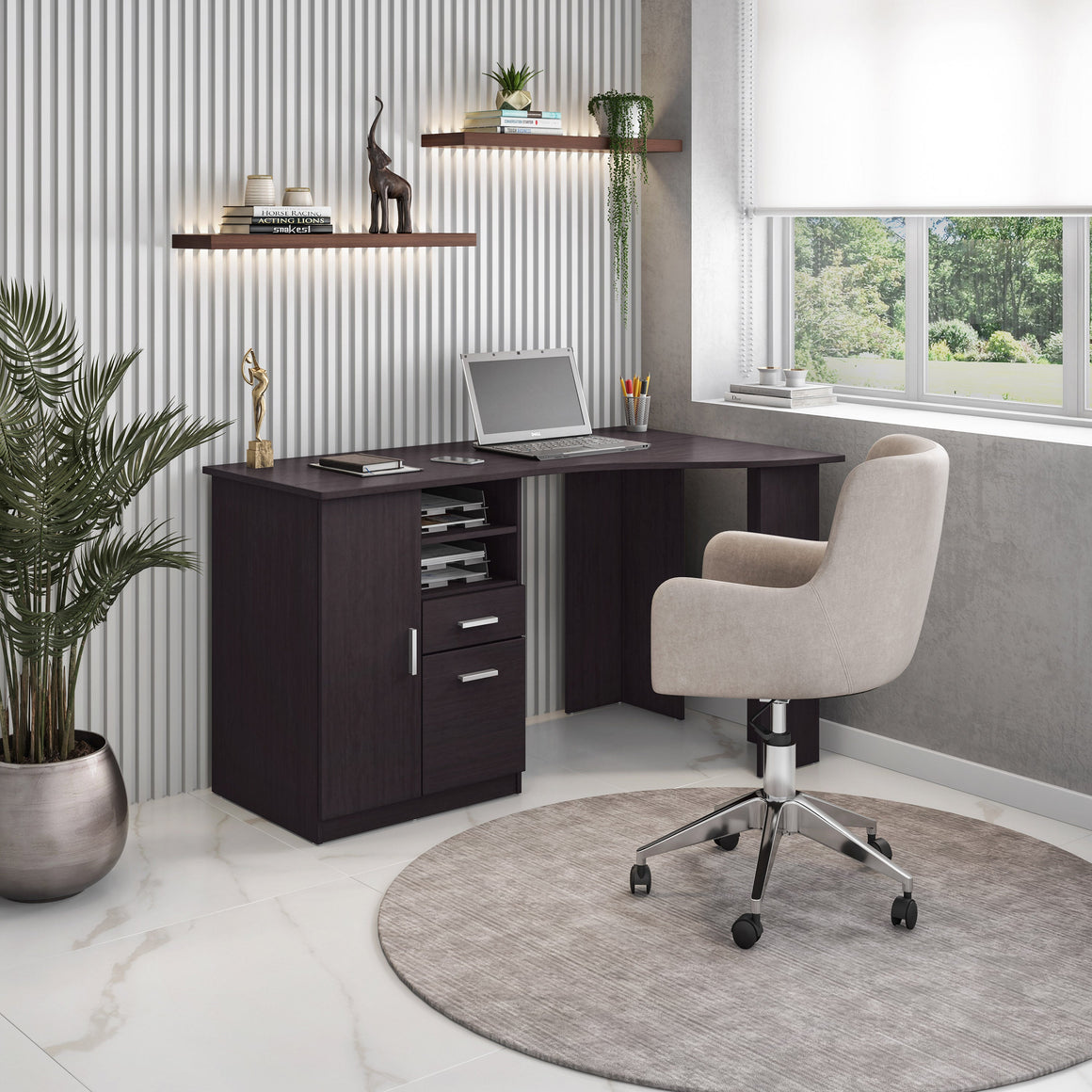 Classic Office Desk with Storage Espresso Writing Desk