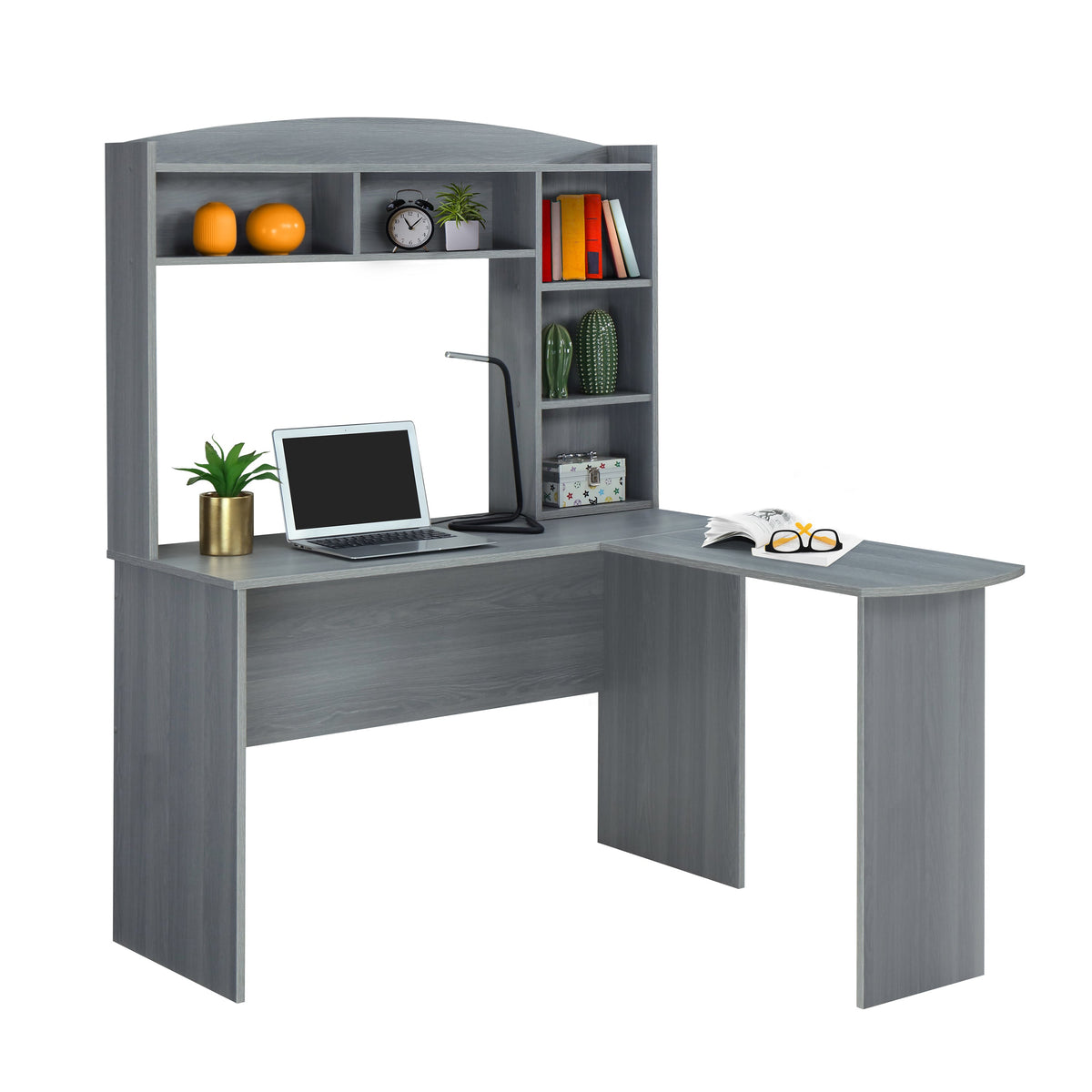 Modern L-Shaped Desk with Hutch Grey L-Shaped Desk