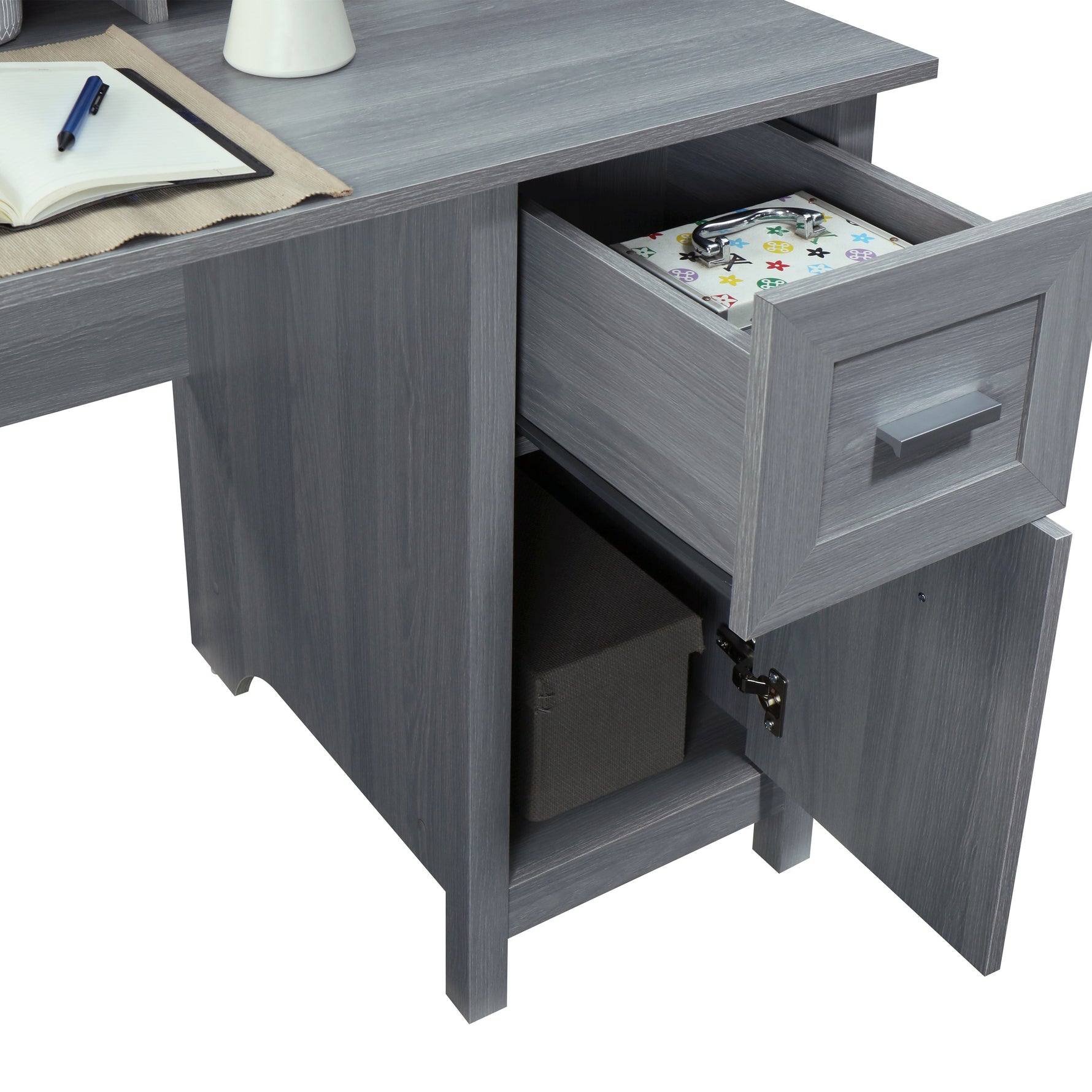 Classic Office Desk with Storage Grey Workstation