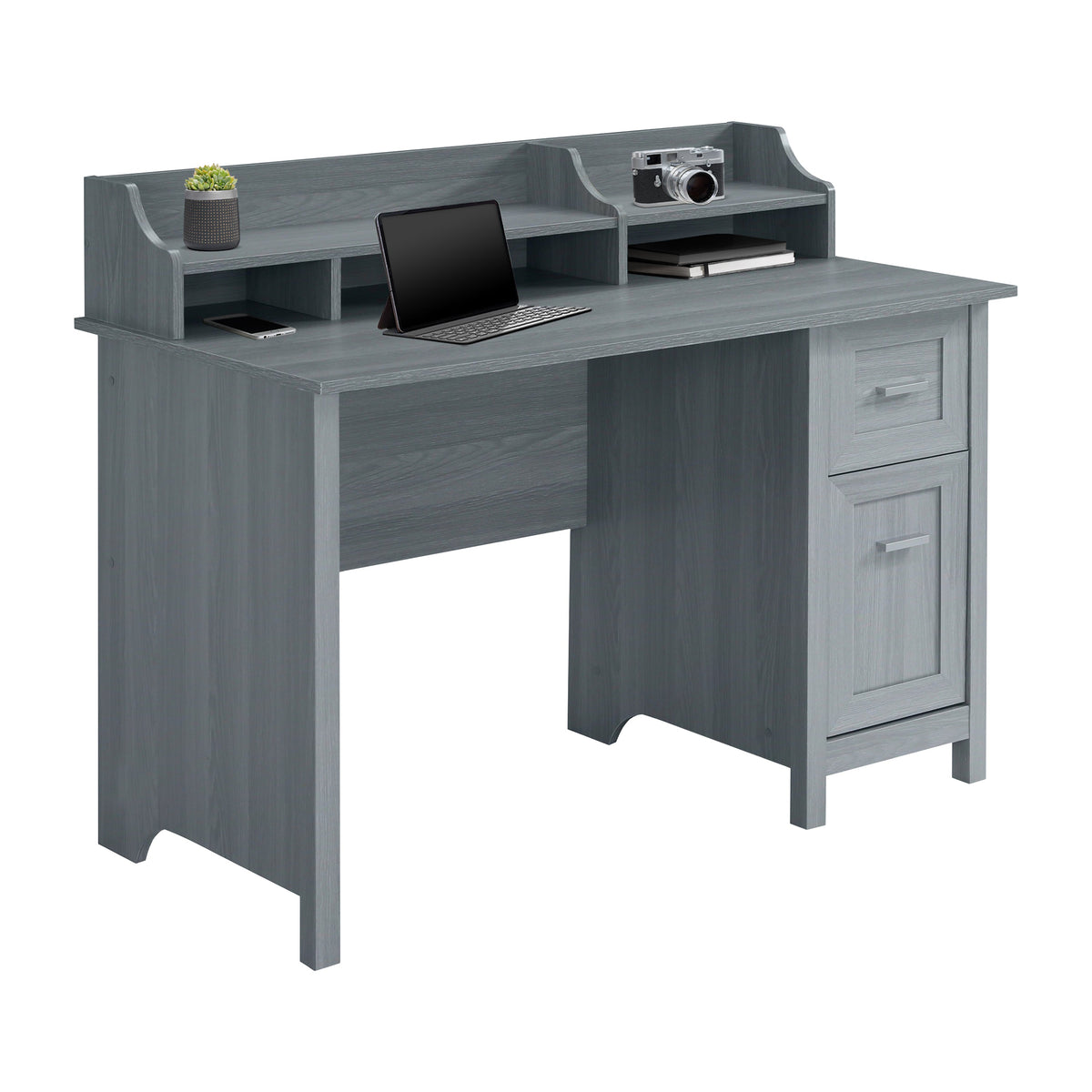 Classic Office Desk with Storage Grey Workstation