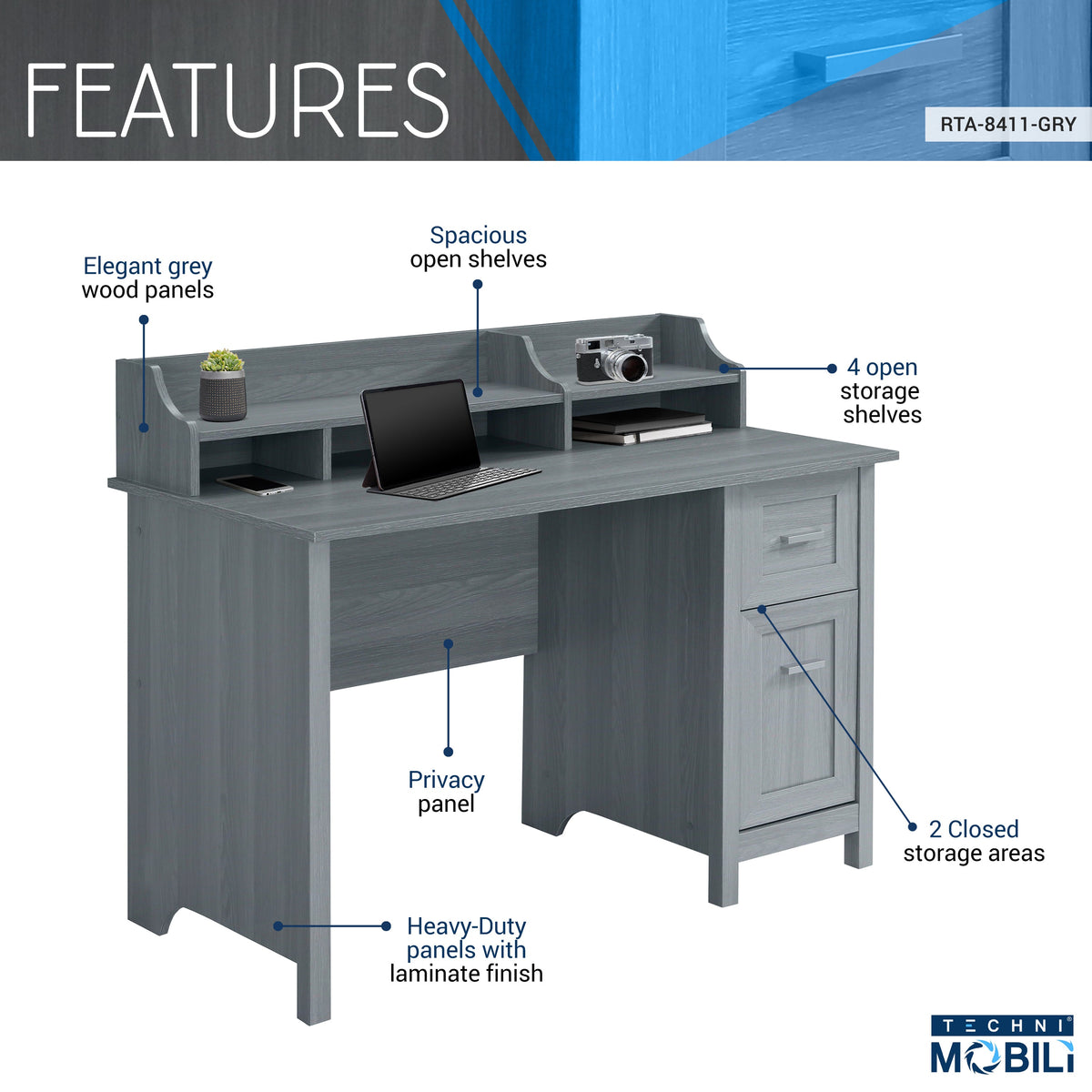 Classic Office Desk with Storage Grey Workstation