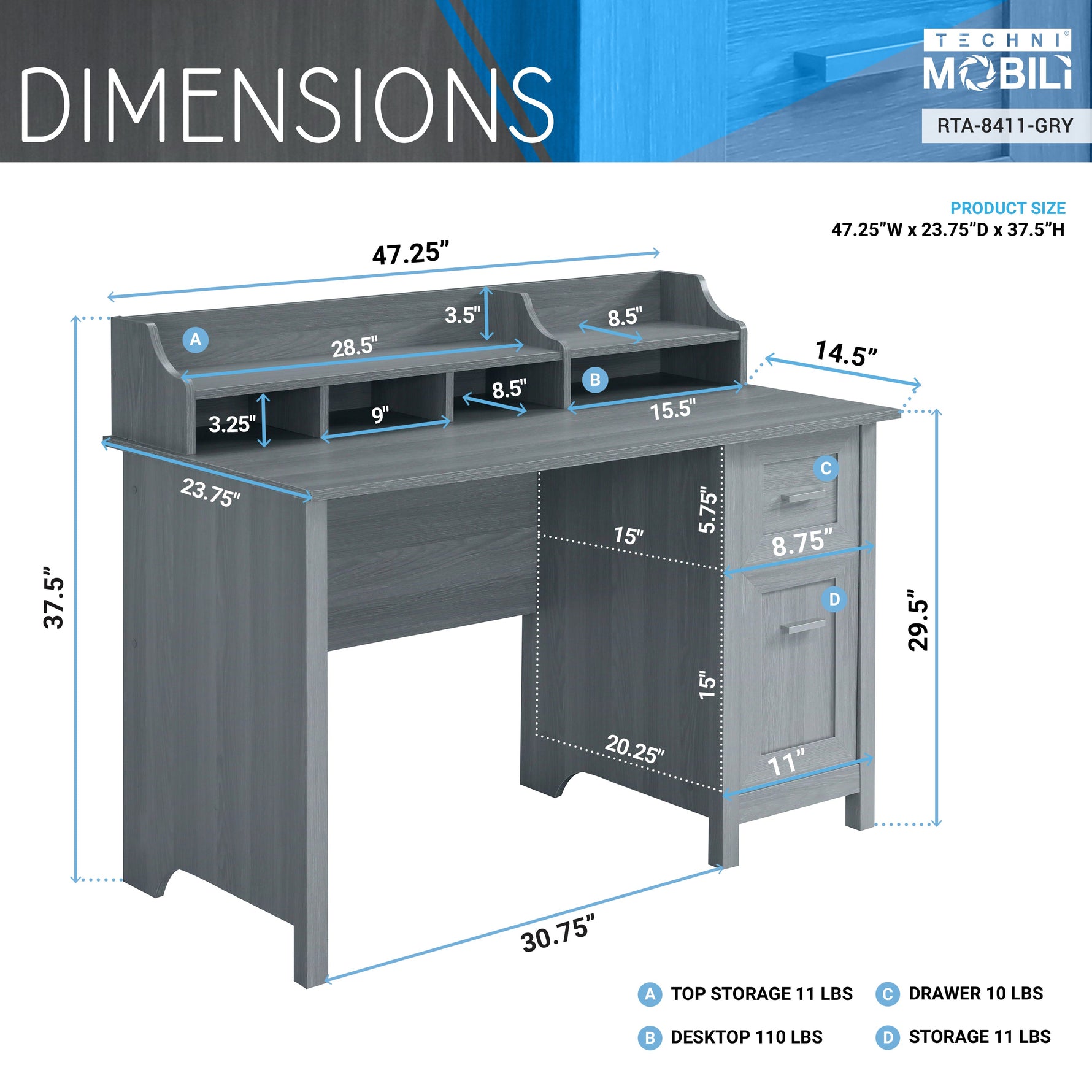 Classic Office Desk with Storage Grey Workstation