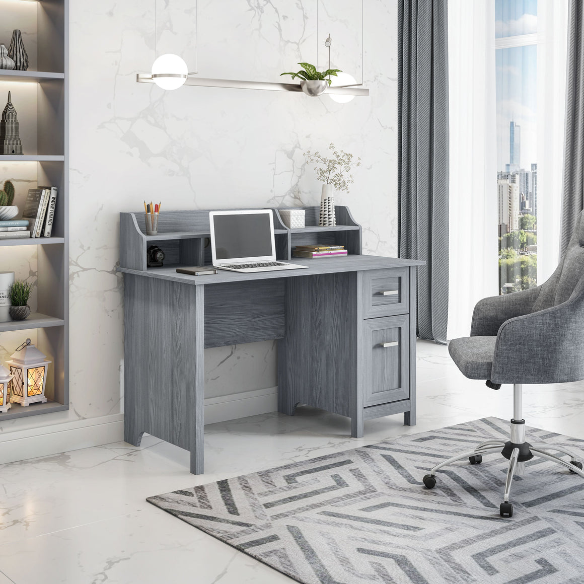 Classic Office Desk with Storage Grey Workstation