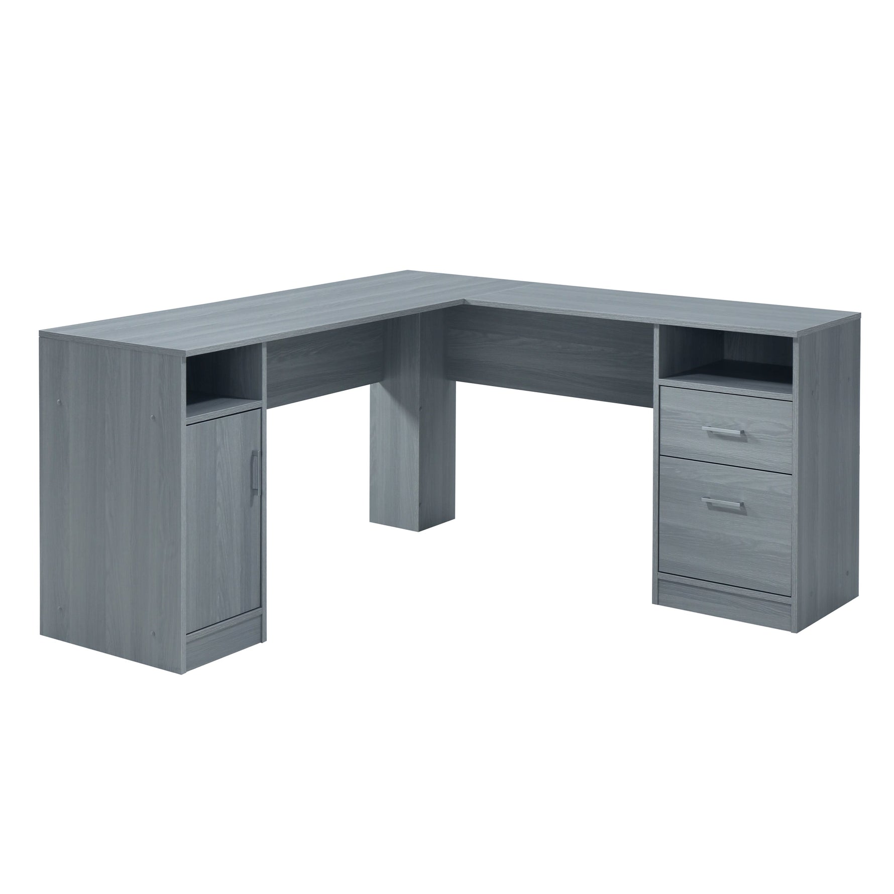 Functional L-Shape Desk with Storage Grey L-Shaped Desk
