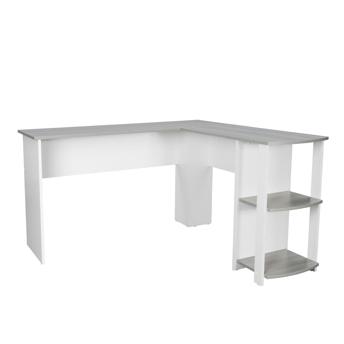 Modern L-Shaped Desk with Side Shelves Grey L-Shaped Desk