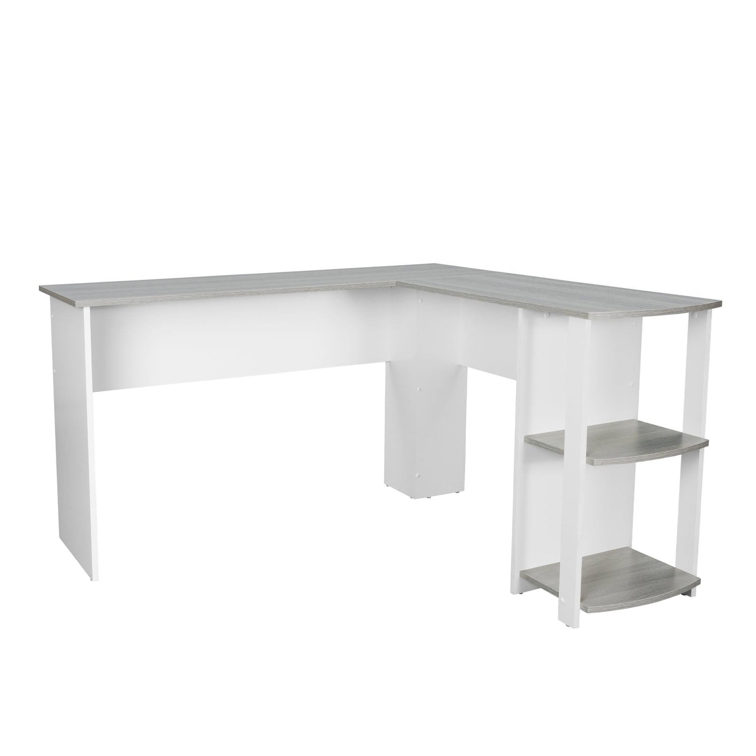 Modern L-Shaped Desk with Side Shelves Grey L-Shaped Desk