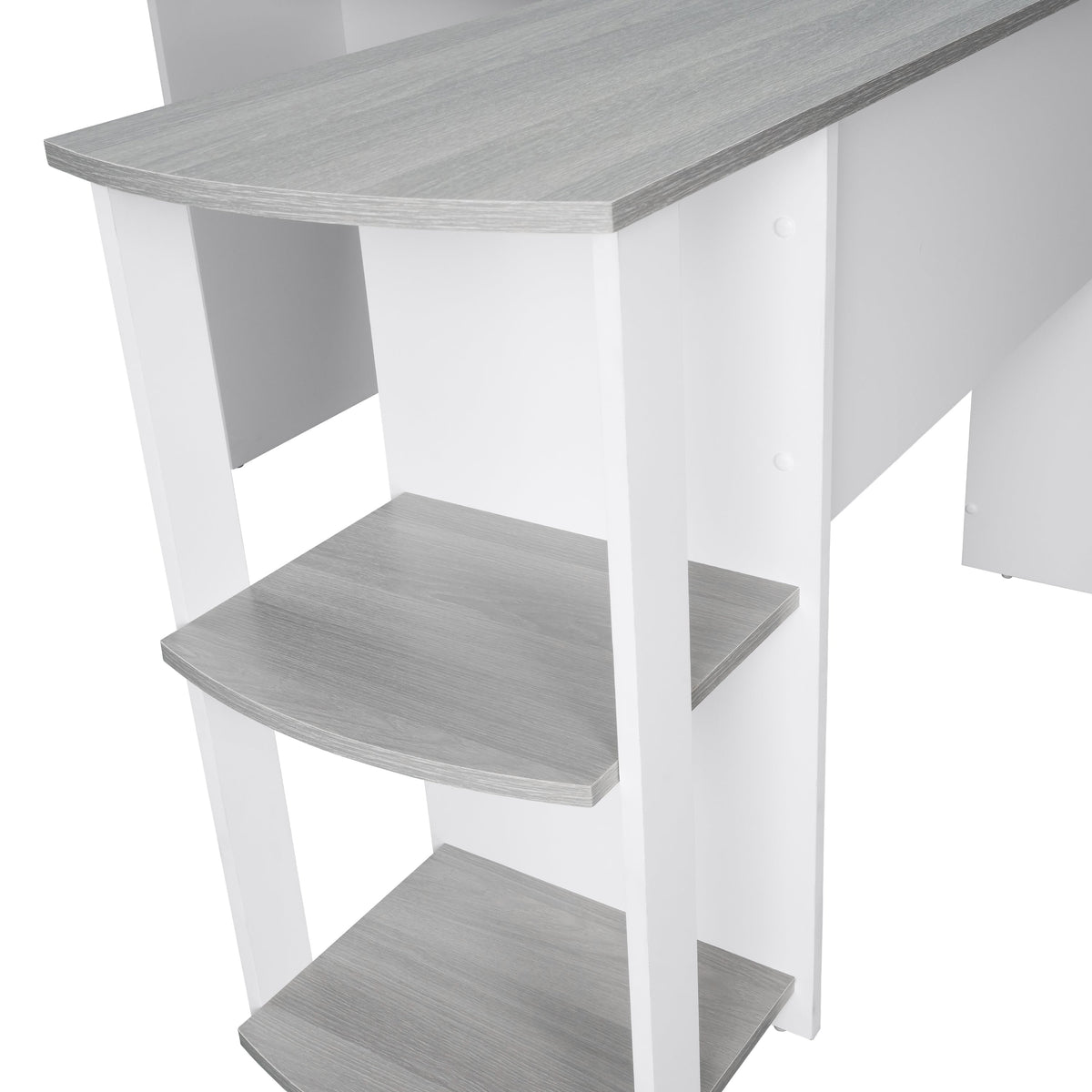 Modern L-Shaped Desk with Side Shelves Grey L-Shaped Desk