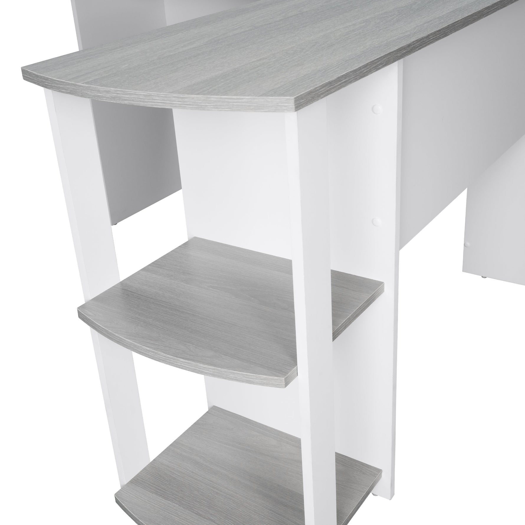 Modern L-Shaped Desk with Side Shelves Grey L-Shaped Desk