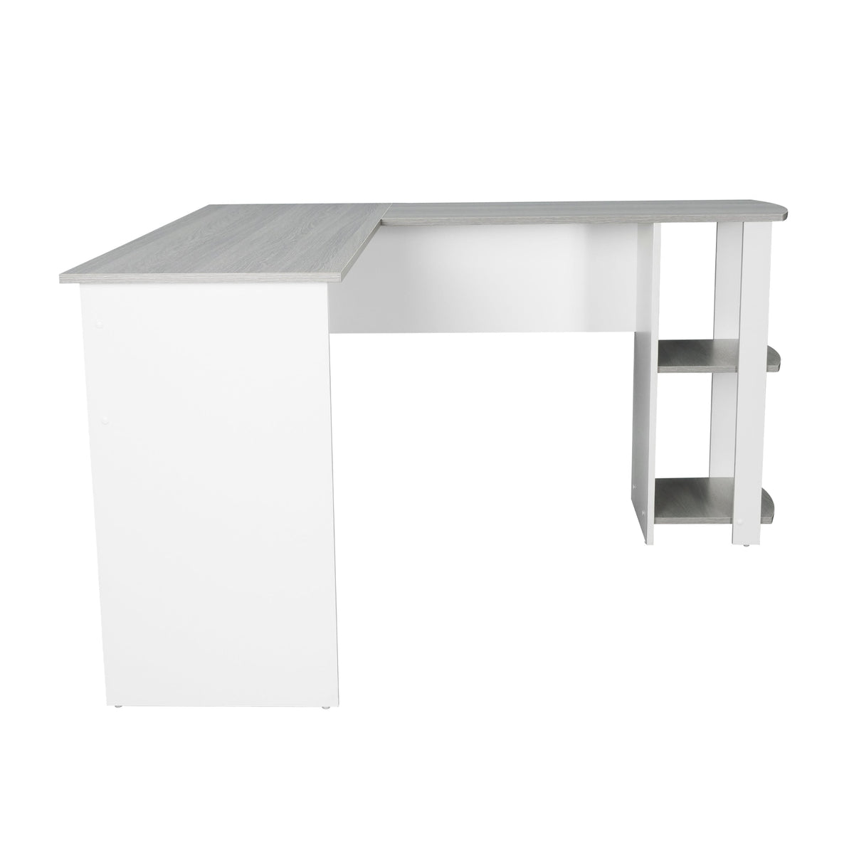 Modern L-Shaped Desk with Side Shelves Grey L-Shaped Desk