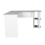 Modern L-Shaped Desk with Side Shelves Grey L-Shaped Desk