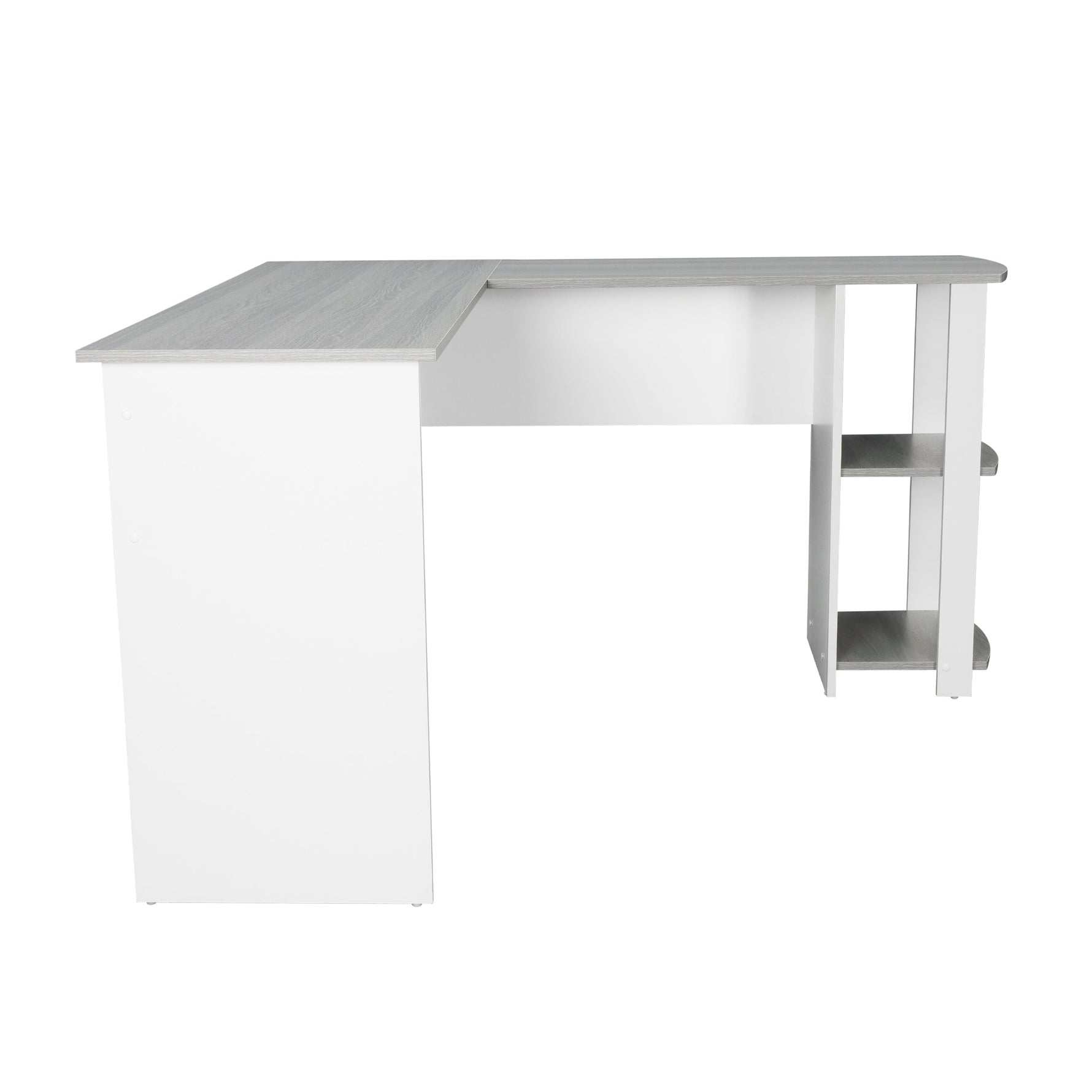 Modern L-Shaped Desk with Side Shelves Grey L-Shaped Desk