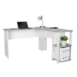 Modern L-Shaped Desk with Side Shelves Grey L-Shaped Desk