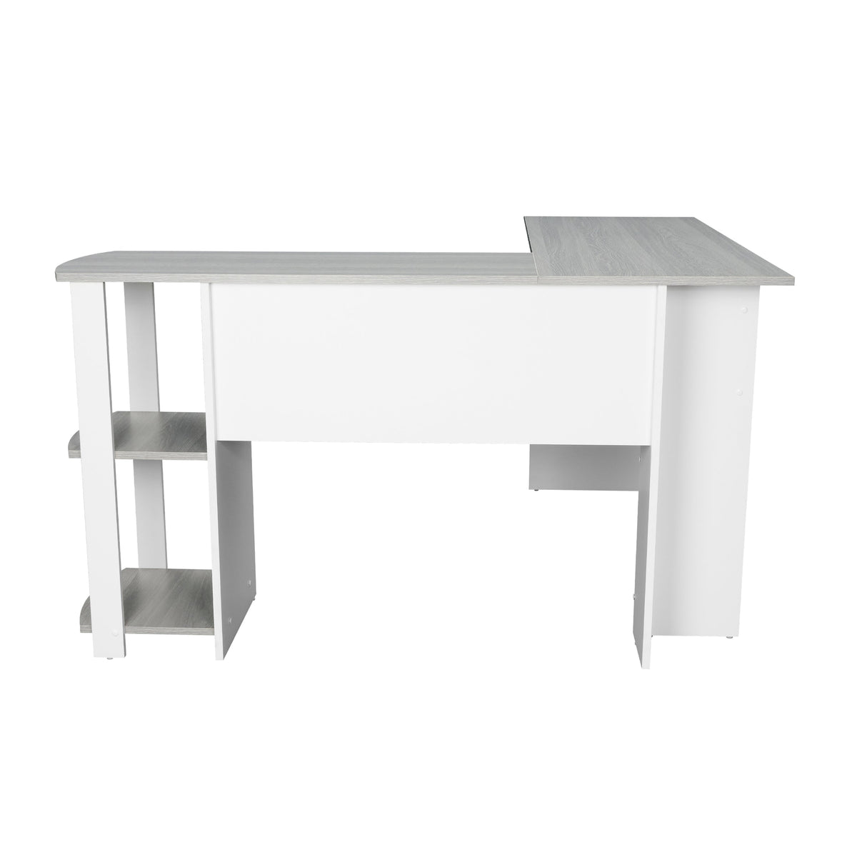 Modern L-Shaped Desk with Side Shelves Grey L-Shaped Desk