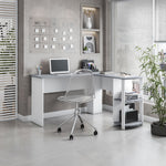 Modern L-Shaped Desk with Side Shelves Grey L-Shaped Desk