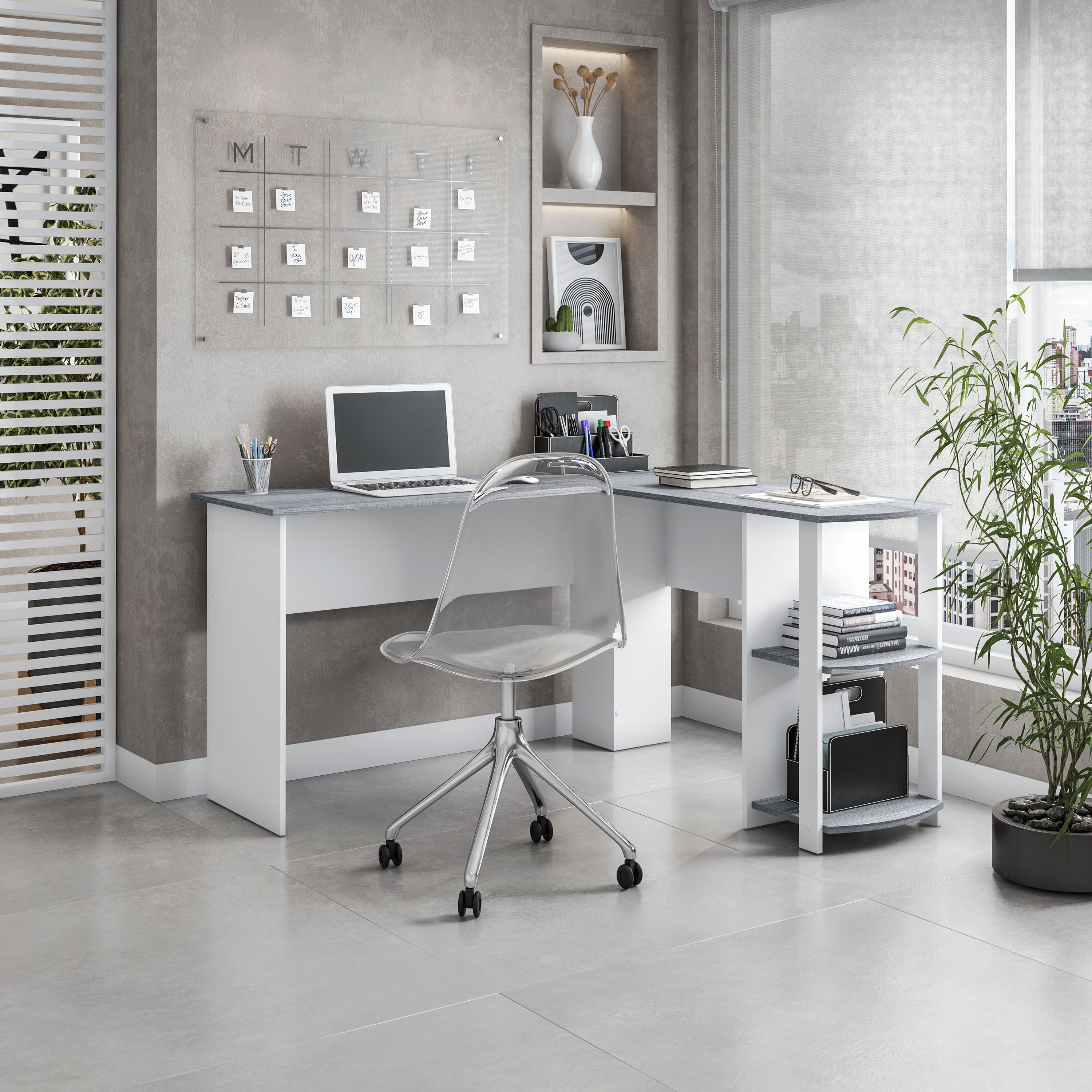 Techni Mobili | Modern L-Shaped Desk with Side Shelves